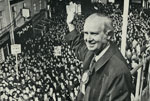 Gwynfor Evans following his victory in Carmarthen Gwynfor Evans following his victory in Carmarthen